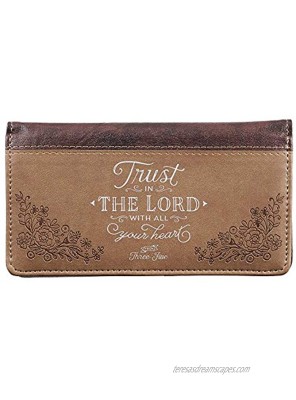 Checkbook Cover for Women & Men Trust in The Lord Christian Brown Wallet Faux Leather Christian Checkbook Cover for Duplicate Checks & Credit Cards Proverbs 3:5-6