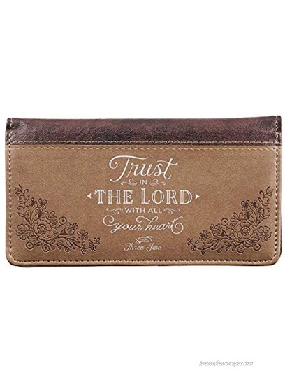 Checkbook Cover for Women & Men Trust in The Lord Christian Brown Wallet Faux Leather Christian Checkbook Cover for Duplicate Checks & Credit Cards Proverbs 3:5-6