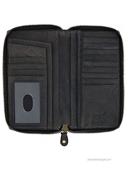 CTM Hunter Leather RFID Zip-Around Checkbook Cover