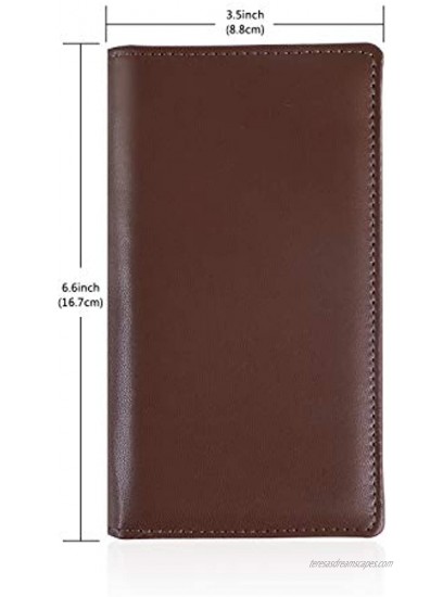 Leather Checkbook Cover with Pen Holder and Built-in Divider Basic Checkbook Holder Case for Men&Women Brown