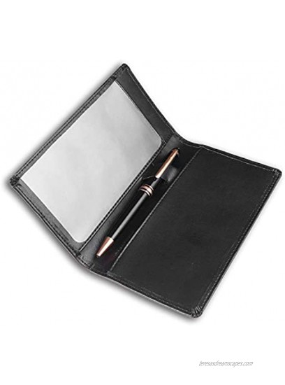 Leather Checkbook Cover with Pen Holder and Built-in Divider Basic Checkbook Holder Case for Men&Women Pirate Black