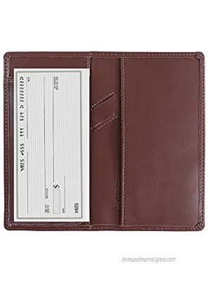Leather Checkbook Cover with Pen Holder and Built-in Divider Basic Checkbook Holder Case for Men&Women Brown