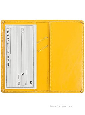 Leather Checkbook Cover with Pen Holder and Built-in Divider Basic Checkbook Holder Case for Men&Women Yellow Ballon