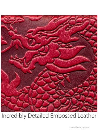 Oberon Design Cloud Dragon Embossed Genuine Leather Checkbook Cover 3.5x6.5 Inches Red Made in the USA