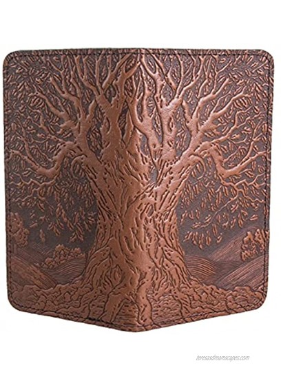 Oberon Design Tree of Life Embossed Genuine Leather Checkbook Cover 3.5x6.5 Inches Saddle Color Made in the USA