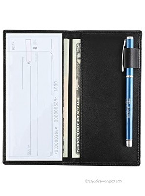 YOOMALL Leather Checkbook Register Cover Holder Case with Pen Holder Slim Wallet