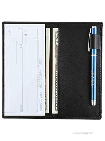 YOOMALL Leather Checkbook Register Cover Holder Case with Pen Holder Slim Wallet