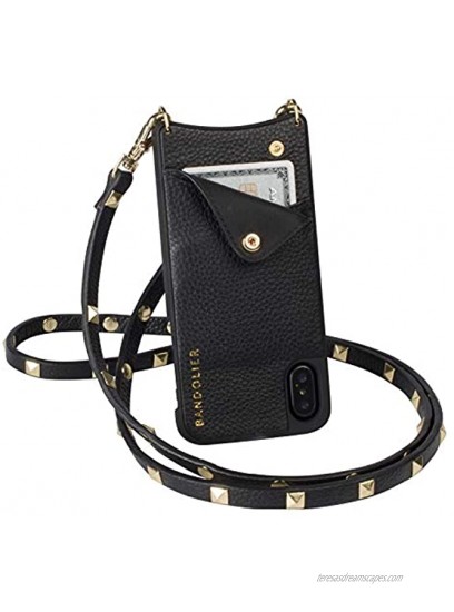 Bandolier Sarah Crossbody Phone Case and Wallet Black Leather with Gold Detail For iPhone X XS