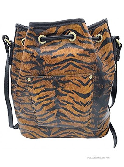 Patricia Nash Leather Drawstring Crossbody Bag Purse Sabina Tiger Print
