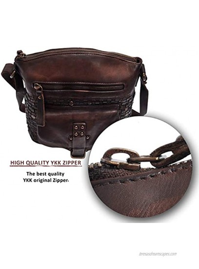 Sling Bags for Women Genuine-Leather Vintage Multi Pocket Crossbody Purse