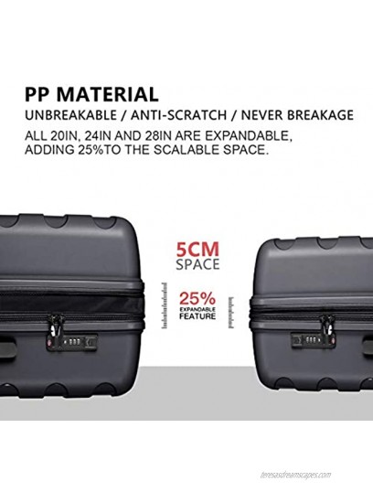 GinzaTravel Anti-scratch PP Material Hardside Spinner luggage 20inch Carry-On Wear-resistant Lightweight Spinner Expandable Suitcase Luggage with Wheels