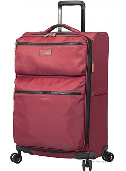Lucas Designer Luggage Collection Expandable 24 Inch Softside Bag Durable Mid-sized Ultra Lightweight Checked Suitcase with 8-Rolling Spinner Wheels Red