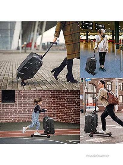 Snowtaros 21 Foldable Luggage Scooter Suitcase Scooter Skateboard Rolling Luggage for Adults TSA Lock Suitable for Airport Travel Business School US StockBlack