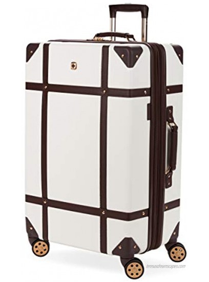 SwissGear 7739 Trunk Hardside Spinner Luggage White Checked-Large 26 Inch