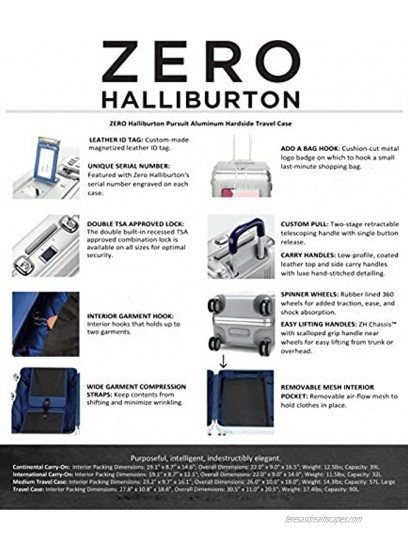 ZERO Halliburton Pursuit Aluminum Hardside Travel Case Silver Continental Carry-On