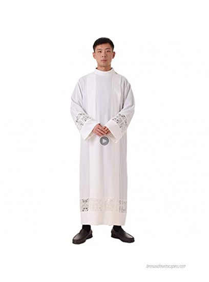 BLESSUME Priest ALB Liturgical Church Garment Cross Lace Box Pleated ALB