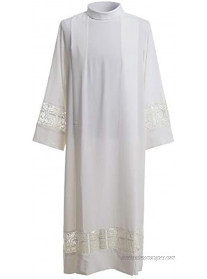 BLESSUME Priest ALB Liturgical Church Garment Cross Lace Box Pleated ALB