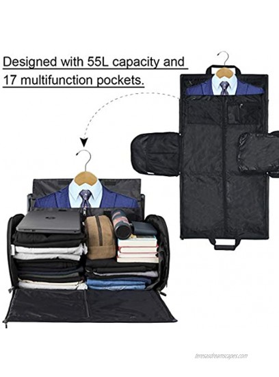 Carry on Garment Bag Convertible Suit Travel Bag with Shoes Compartment Waterproof Large Hanging Garment Duffel Bag Weekender Duffle Bag for Men Women Black