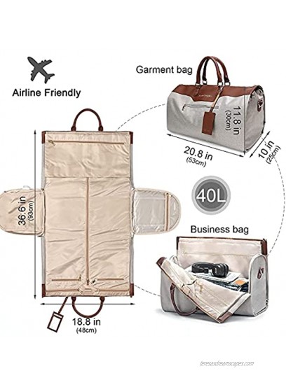Convertible Garment Bag with Shoulder Strap Travel Weekender Overnight Carry on Garment Duffel Bag for Women with Shoes Compartment 2 in 1 Hanging Suitcase Suit Travel Bags