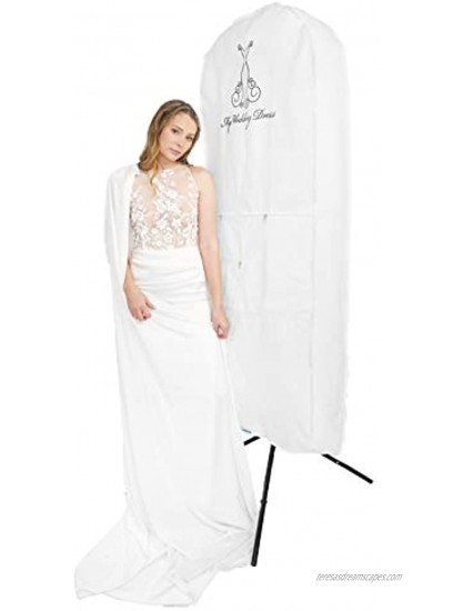 Garment Bag for Wedding Dress-Bridal Cover for Your Long Evening Gown Perfect for Storage & Travel Easy Access Zipper & Gusset 3 Pockets for Accessories including Shoe Bag – 69X28 Inches