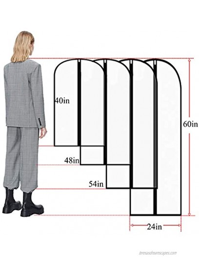 Garment Bags for Long Dresses,60'' Clear Breathable Hanging Lightweight Dust Covers with Study Full Zipper for gown Clothes Wardrobe and closet Pack of 6
