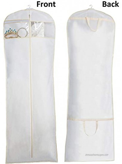 MISSLO 70 Bridal Wedding Gown Dress Garment Bag with Accessories Pouch Large Travel Garment Cover 8 Gusset White