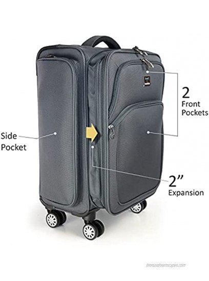 Travolution Travel Garment Rack Luggage Carry-on with Spinner Wheels Expandable Softside Rolling Upright Luggage Medium 22-Inch Gray