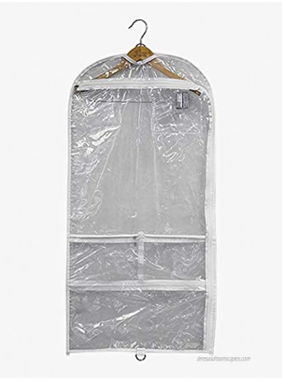 TUVAINC Clear Dance Costume Zipper Garment Bag with Multiple Pockets White Trim 18.5 x 36 Inches