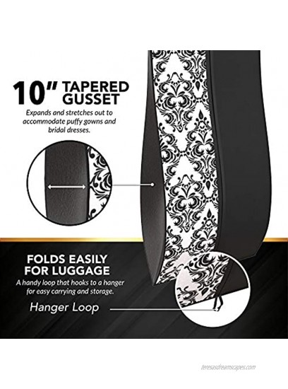 Your Bags Travel Garment Bag 72 x 24” for Dress 10” Tapered Gusset Black Black and White Demask