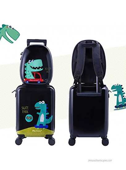 iPlay iLearn Dinosaur Kids Luggage Boys Carry on Suitcase Hard Shell Travel Luggage Set W Backpack Trolley Luggage W 4 Spinner Wheel for Children Toddlers