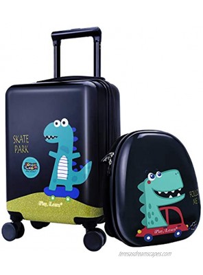 iPlay iLearn Dinosaur Kids Luggage Boys Carry on Suitcase Hard Shell Travel Luggage Set W Backpack Trolley Luggage W 4 Spinner Wheel for Children Toddlers