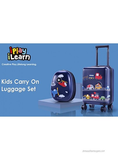 iPlay iLearn Kids Carry On Luggage Set 18 Hardside Rolling Suitcase W Spinner Wheels Hard Shell Travel Luggage W Backpack for Boys Toddlers Children