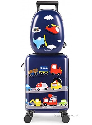 iPlay iLearn Kids Carry On Luggage Set 18" Hardside Rolling Suitcase W  Spinner Wheels Hard Shell Travel Luggage W  Backpack for Boys Toddlers Children