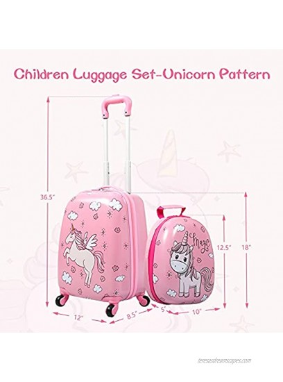 Sandinrayli Kid Luggage Set 12” Backpack & 16” Kid Carry on Suitcase with Spinner Wheels Travel Rolling Luggage for Girl