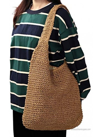 Ayliss Women Straw Shoulder Bag Bucket Tote Summer Beach Woven Handmade Weaving Handbag