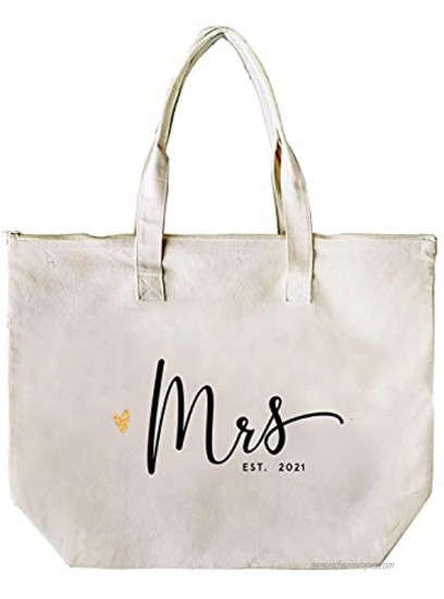 Caraknots Future Mrs 2021 Bride Tote Bag Wedding Bachelorette Bridal Shower Gifts Canvas Large Travel Shoulder Bag with Interior Pocket