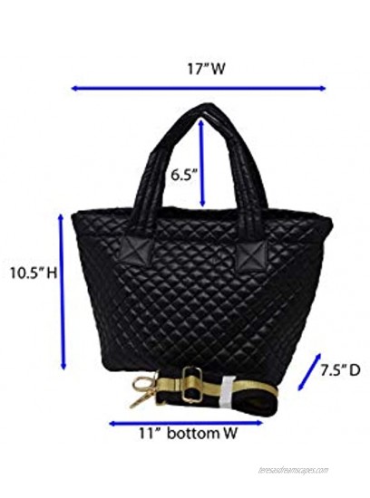 ClaraNY Comfortable Light weight Medium size Quilted Tote bag with Pouch and Shoulder Strap water repellent Navy