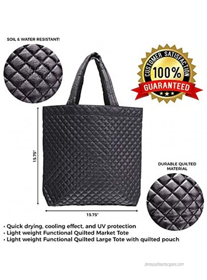 ClaraNY Comfortable light weight quilted market Tote water repellent Black