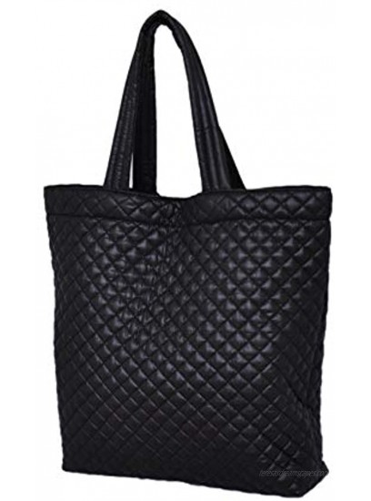 ClaraNY Comfortable light weight quilted market Tote water repellent Black