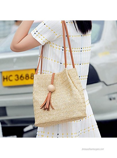 GL-Turelifes Round Summer Straw Bag Big Weave Handbags Beach Shoulder Bags Vocation Tote HandbagsTravel Bag for Women