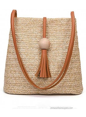 GL-Turelifes Round Summer Straw Bag Big Weave Handbags Beach Shoulder Bags Vocation Tote HandbagsTravel Bag for Women