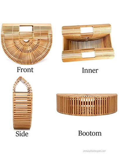 Hossejoy Bamboo Handbag Handmade Bamboo Bag Summer Bench Tote Bag For Women Natural Bamboo 11.35 X 9.7X2.95''