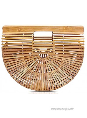 Hossejoy Bamboo Handbag Handmade Bamboo Bag Summer Bench Tote Bag For Women Natural Bamboo 11.35" X 9.7"X2.95''