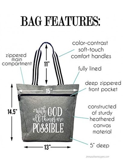 Large Inspirational Zippered Tote Bags for Women Great for Church Work Mom