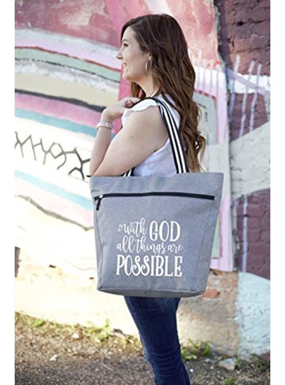 Large Inspirational Zippered Tote Bags for Women Great for Church Work Mom