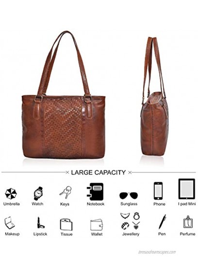 Leather Tote Bag for Women with Zipper Travel Work Over the Shoulder Purses