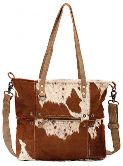 Myra Bag Camel Upcycled Canvas & Cowhide Tote Bag S-1465