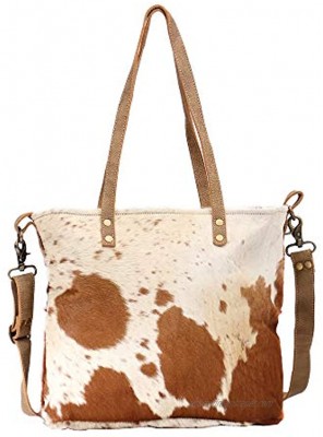 Myra Bag Camel Upcycled Canvas & Cowhide Tote Bag S-1465