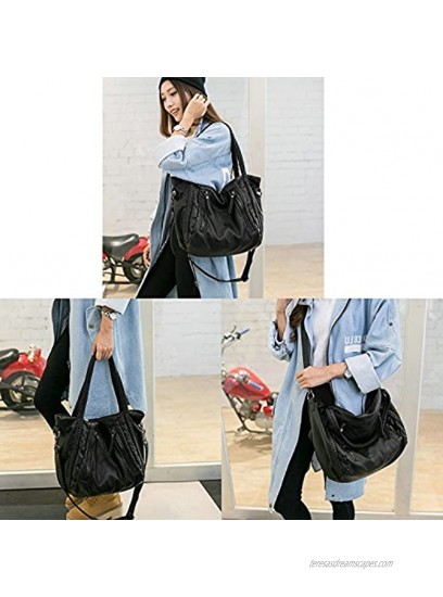 Oversized Handbag,Easeu Women Big Capacity Top-handle Tote Bag Soft Slouchy Faux Leather Braided Shoulder Bag-Big Size