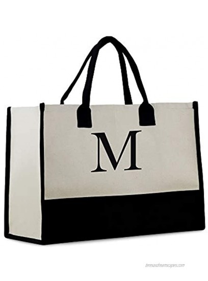 Personalized Gift Monogram Initial 100% Cotton Two Tone Chic Tote Bag with Customize Option Black
